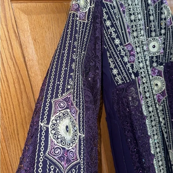 Women’s Plus Size 3pc Abaya Thobe Kaftan Purple Embroidery Dress Sz 6 US 22W 3X - Picture 10 of 16